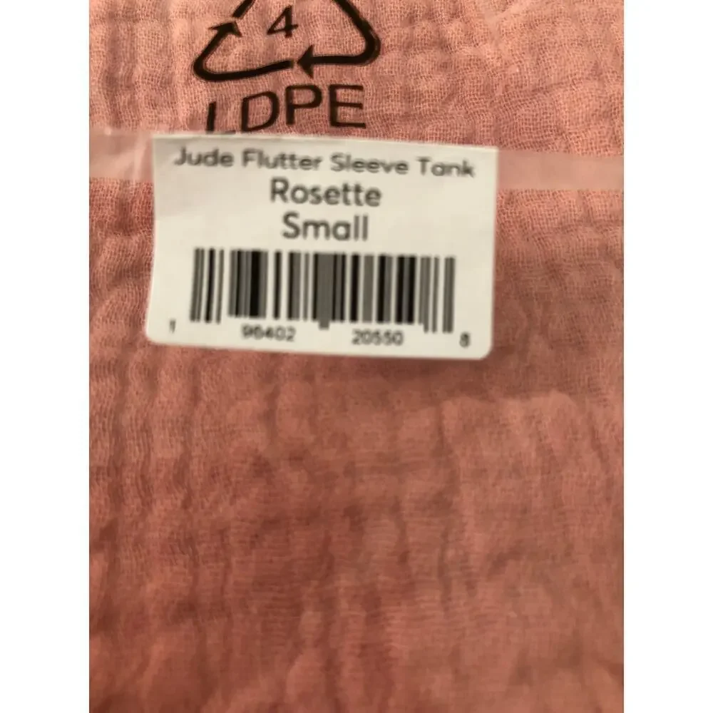 Marine Layer Jude Tank Top Flutter Sleeve Crinkled Cotton Rosette Pink NWT XL - Picture 5 of 8